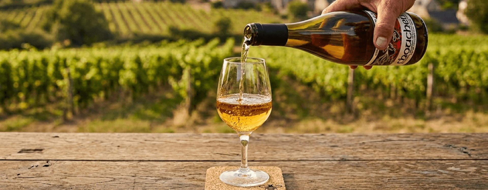 Bouteille de chouchen servie dans un verre à dégustation
